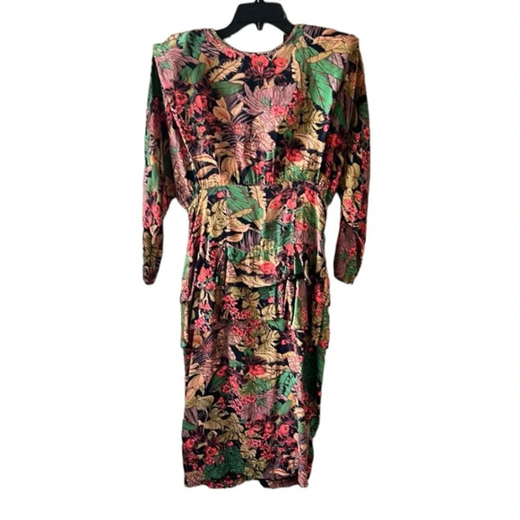 Phoebe Vintage 80’s 100% Rayon Floral Longsleeve Dress. Imperial Peplum sz 6 - Picture 1 of 9